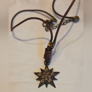 Bronze Star Pendant Necklace with Leather Cord